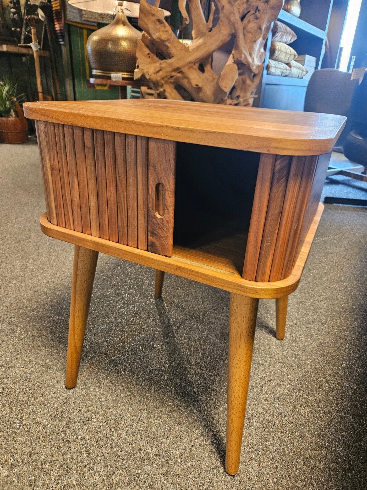 Nacht kastje bijzettafel retro roldeur barbier, Verzenden, Rond, Minder dan 55 cm