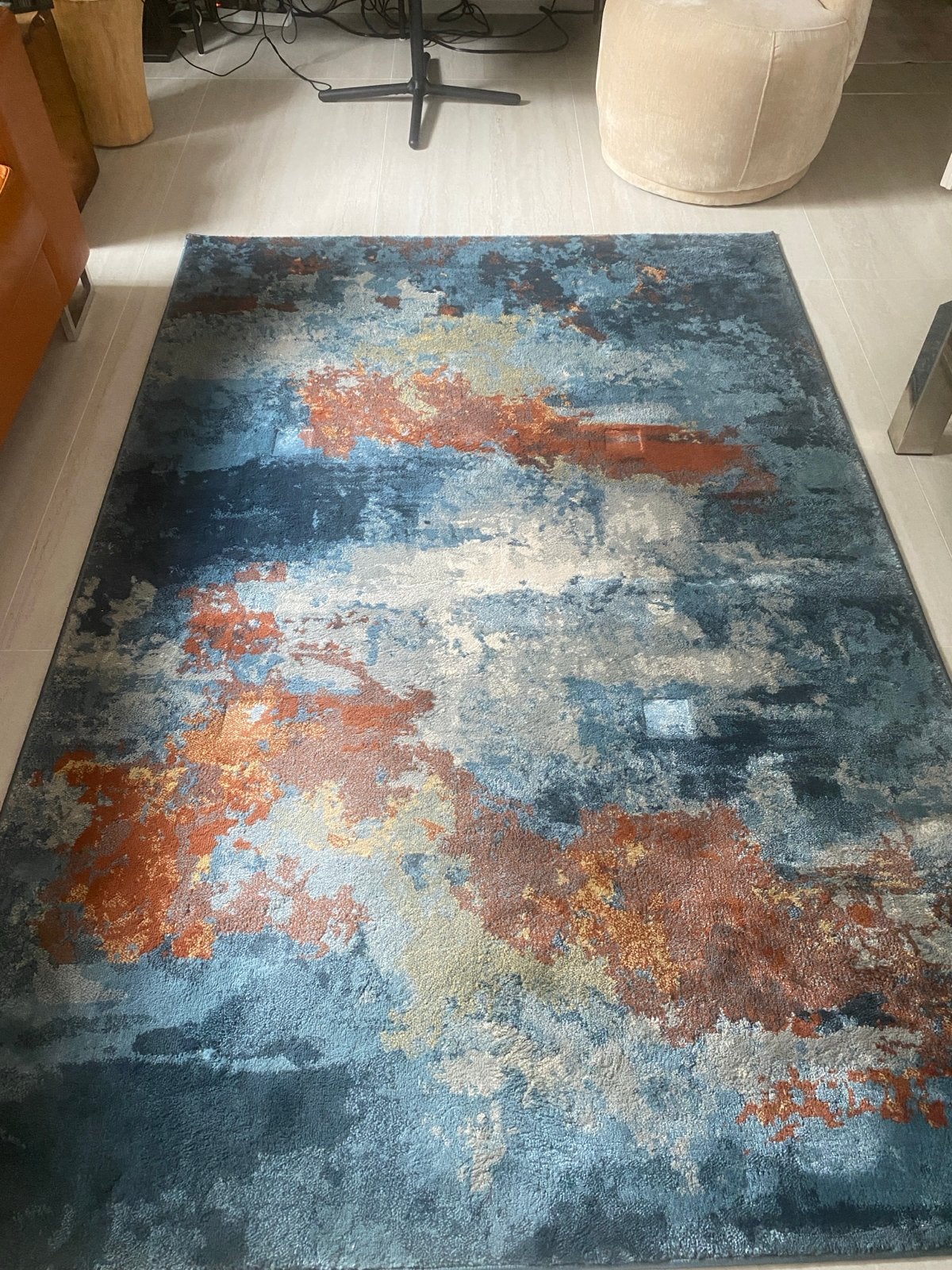 IKEA REERNÄS Vloerkleed - Blauw/Oranje Abstract, Ophalen, Blauw, 150 tot 200 cm, 200 cm of meer