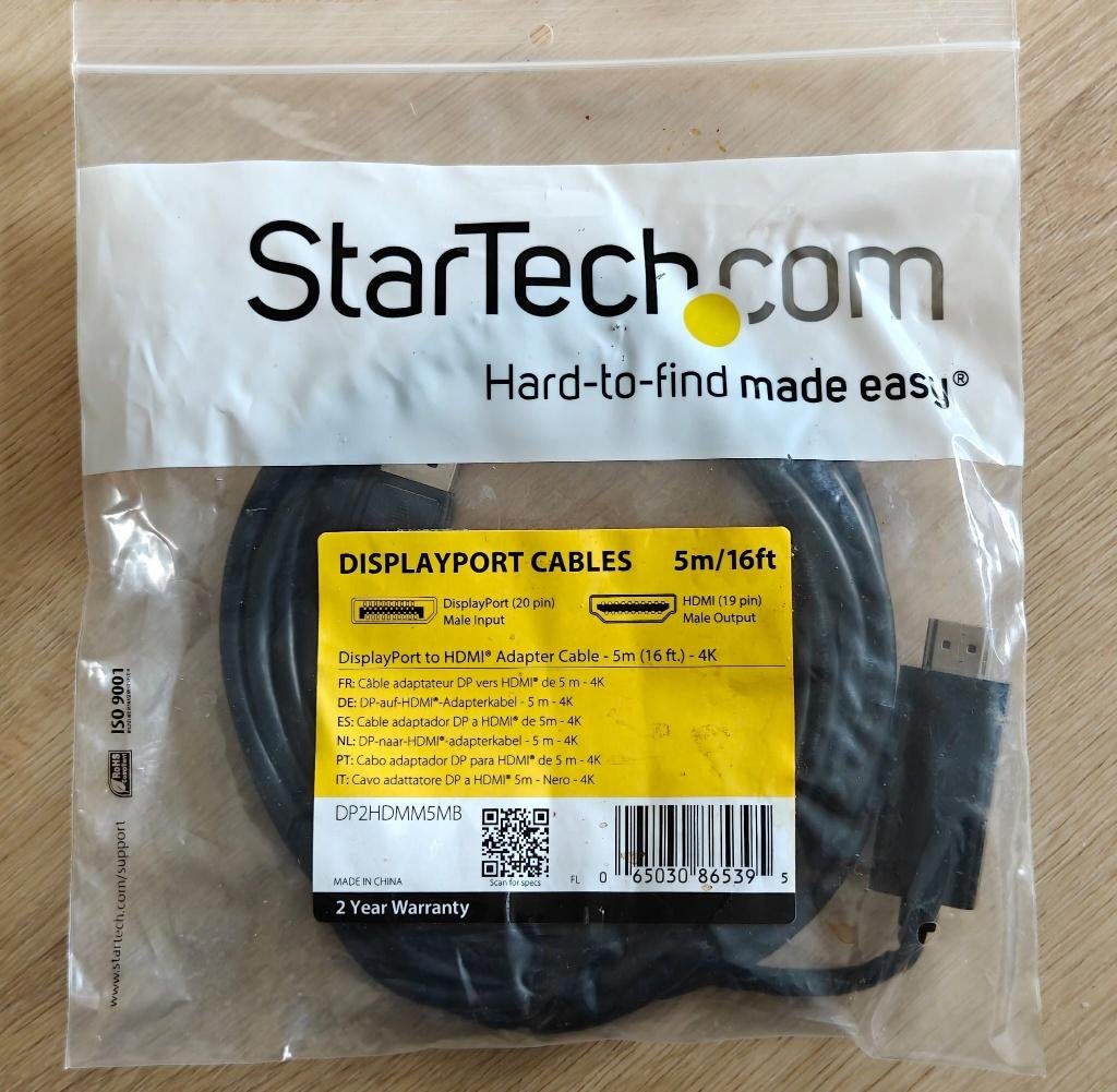 5m kabel displayport --> HDMI, Ophalen of Verzenden, Zo goed als nieuw, 5 tot 10 meter, HDMI-kabel