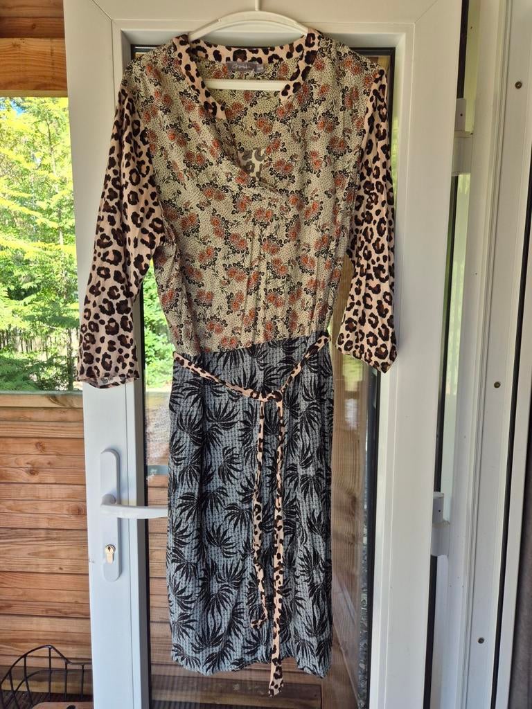 Geisha jurk met dierenprint en bloemen, maat 44, Overige kleuren, Geisha, Maat 42/44 (L), Ophalen of Verzenden