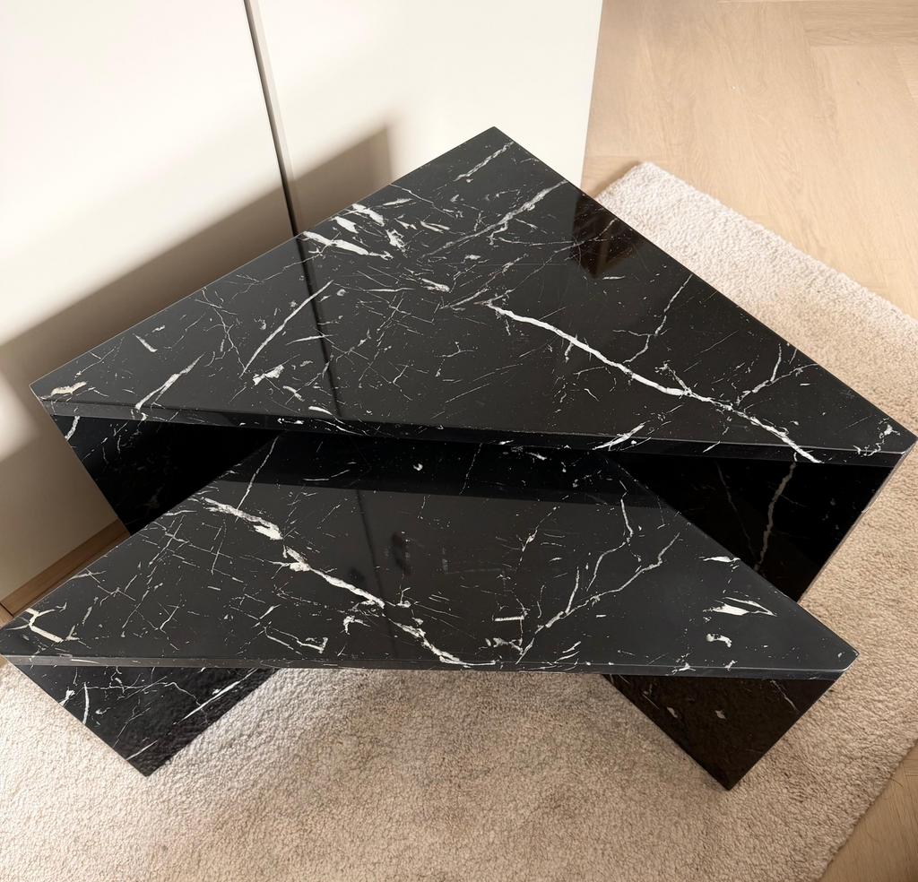 Marmer look Zwart salontafel/bijzettafel, Ophalen, Gebruikt, 50 tot 100 cm, 50 tot 100 cm