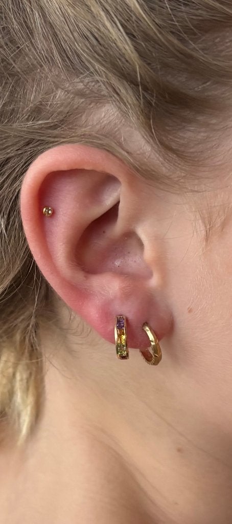 Amethist edelsteen citrien 14k gouden oorbellen creolen dame, Hangers, Voordeelsieraden, Verzenden, Zo goed als nieuw
