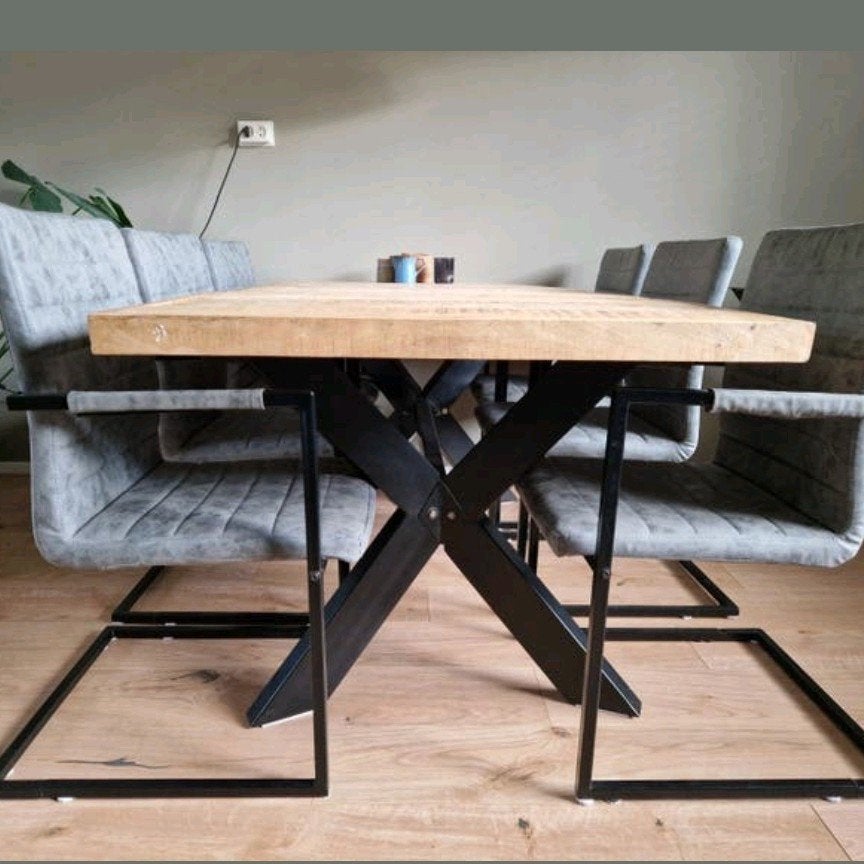 Eethoektafel 1.80m x 90cm met 6 kunstleren stoelen, Huis en Inrichting, Tafels | Eettafels, 50 tot 100 cm, Rechthoekig, Ophalen
