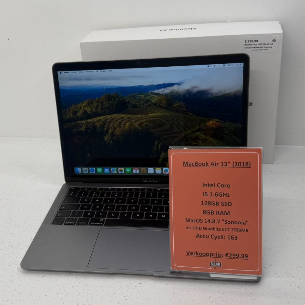 MacBook Air 2018 13inch | i5 128GB 8GB MacOS Sonoma, Computers en Software, Apple Macbooks, Qwerty, Minder dan 2 Ghz, Ophalen of Verzenden