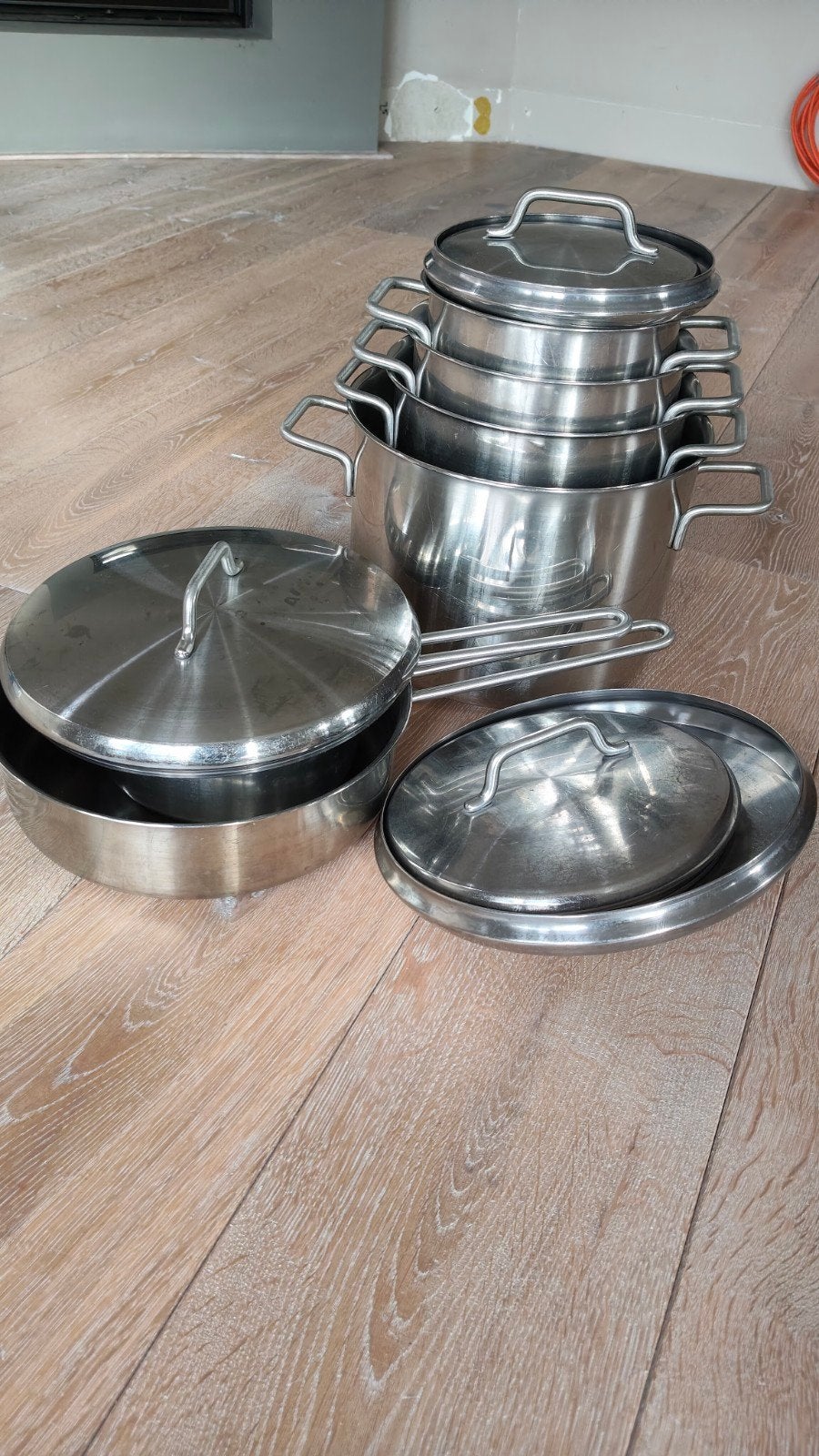 Alva Profi RVS Pannenset - 6 pannen met 5 deksels, Huis en Inrichting, Ophalen, Gebruikt, Met deksel, Pannenset