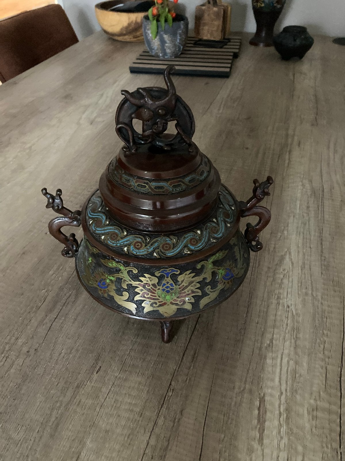 Antieke Chinese Cloisonné Wierookbrander met Draak, Ophalen of Verzenden
