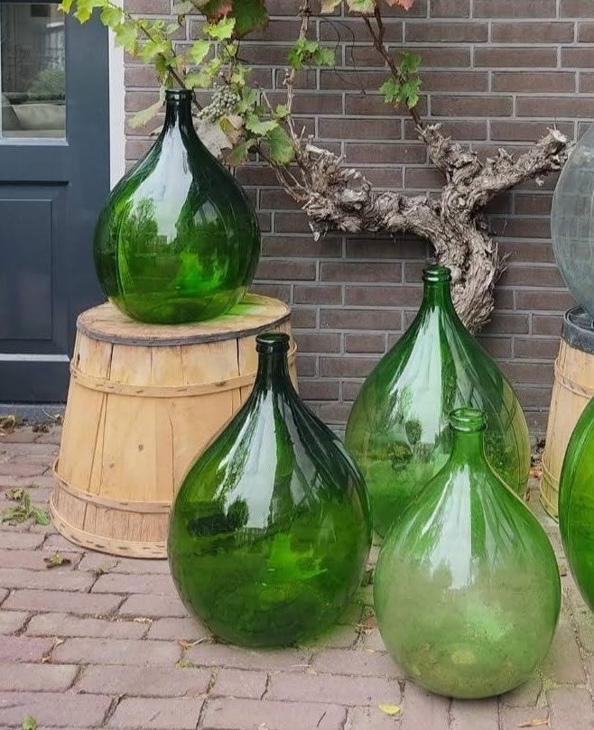 Groene gistfles dame jeanne wijnfles vintage, Ophalen, Zo goed als nieuw, Groen, Glas
