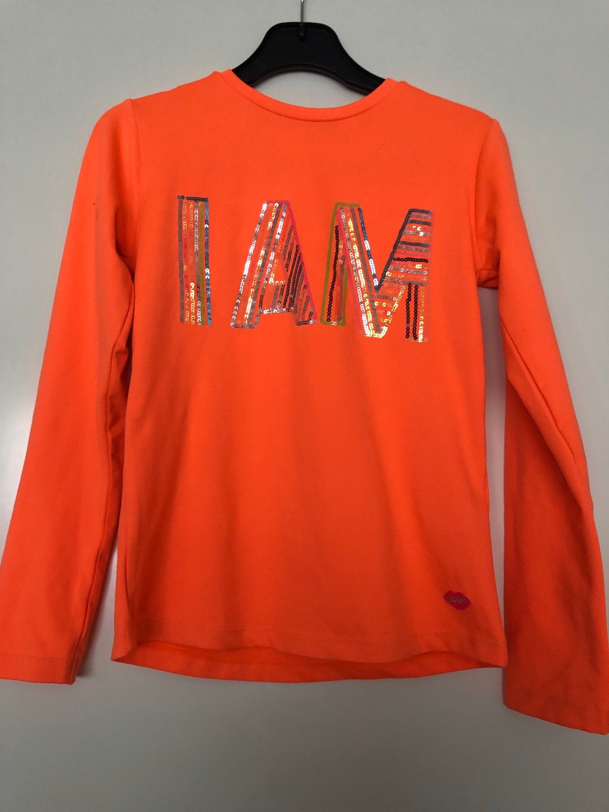 Zo goed als nieuw: Oranje longsleeve met pailletten (KIDZ AR, Ophalen of Verzenden, Zo goed als nieuw, Meisje, Shirt of Longsleeve