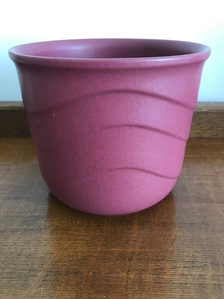Vintage West Germany bloempot, rood/paars, aardewerk, Gebruikt, Rond, Ophalen of Verzenden, Balkon