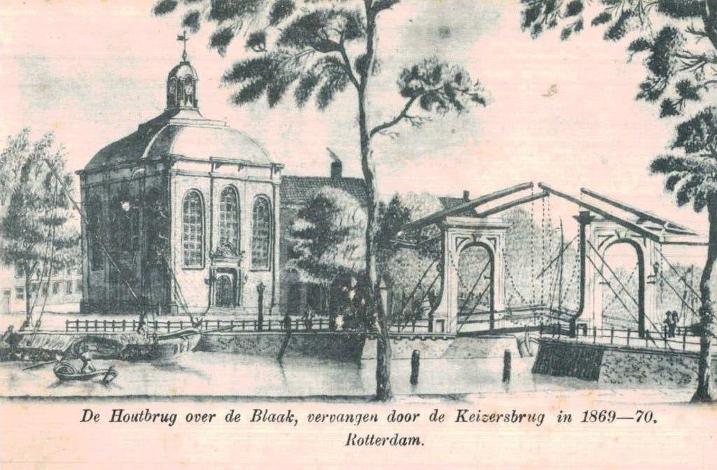 Ansichtkaart Houtbrug over de Blaak, Rotterdam (voor 1870), Ophalen of Verzenden, Voor 1920, Ongelopen, Zuid-Holland