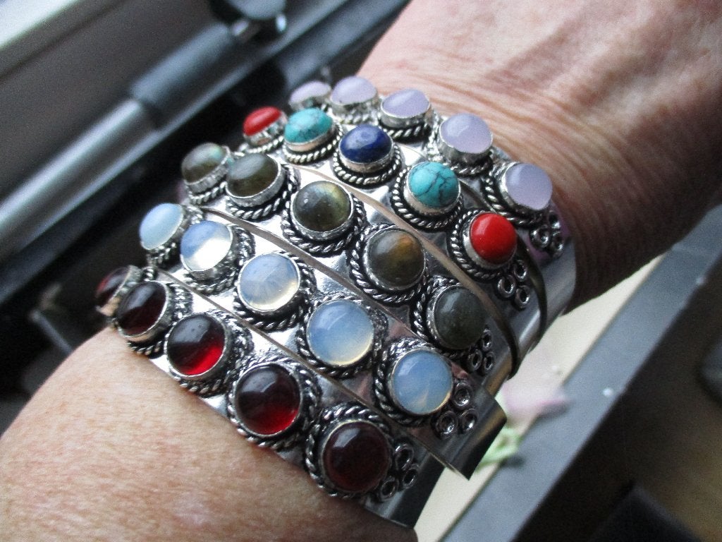 partij tibetiaans zilveren verstelbare natuursteen armbanden, Overige materialen, Nieuw, Ophalen of Verzenden, Met edelsteen