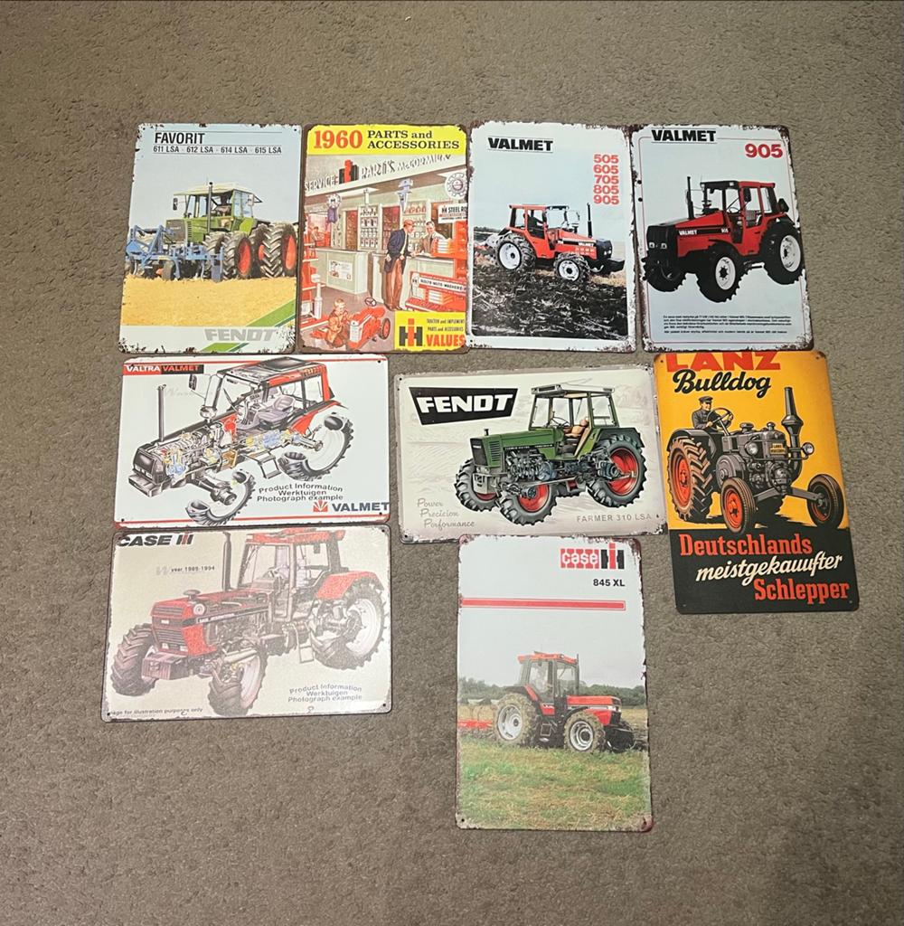 9 blikken borden  tractors verschillende merken, Verzenden, Zo goed als nieuw, Overige