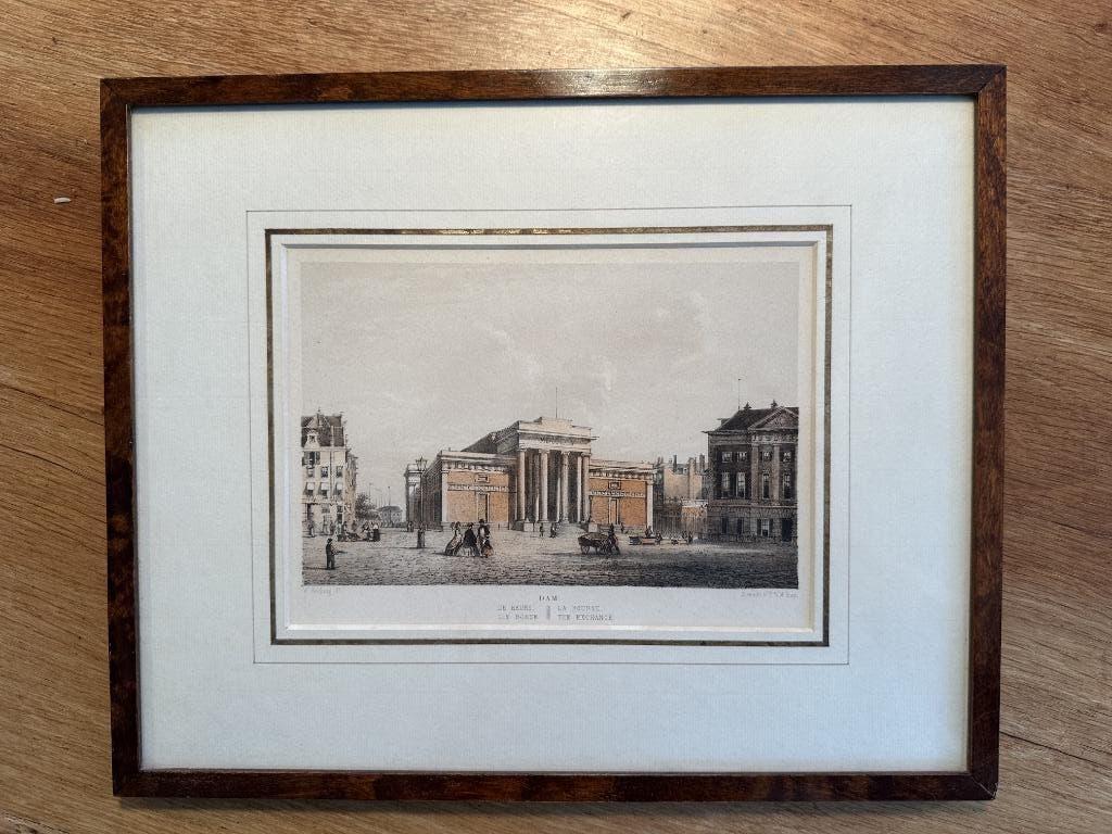 Litho van de oude Amsterdamse Beurs - PWM Trap, Antiek en Kunst, Ophalen of Verzenden