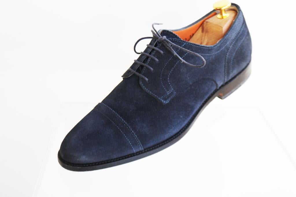 Exclusief! Blauw suède Santoni Goodyear lace-ups in 7 F = 41, Blauw, Santoni Goodyear, Ophalen of Verzenden, Zo goed als nieuw