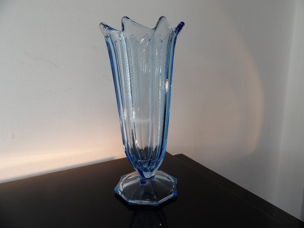 Art Deco Vaas Inwald Boheems Jaren 30/40 Blauw 26.5cm, Antiek en Kunst, Ophalen of Verzenden