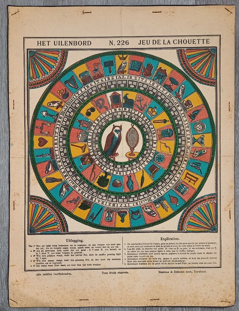 Antiek boordspel Het Uilenbord - Jeu de la Chouette, Antiek en Kunst, Ophalen of Verzenden