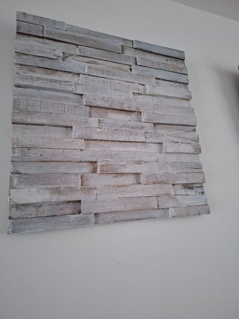 wandpaneel teakhout white-washed 3D, Hout, Zo goed als nieuw, Wandbord of Wandpaneel, 53 cm
