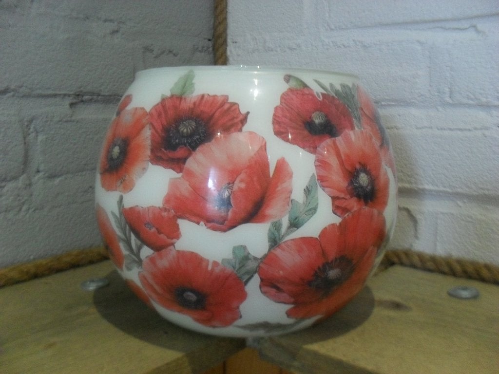 11 decoupage bol vaas klaproos, Overige kleuren, Handgemaakt, Nieuw, Glas