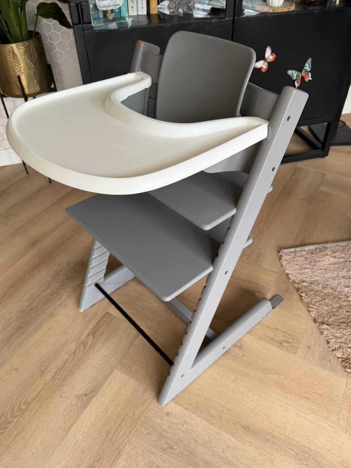 Stokke Tripp Trapp Storm Grey + babyset & tray, Ophalen, Zo goed als nieuw, Meegroeistoel