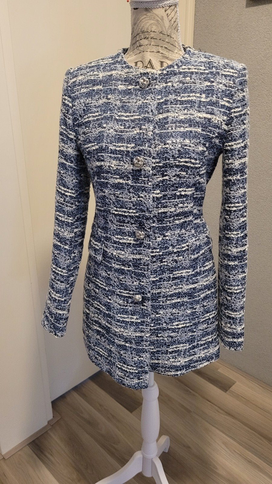 Zara Tweed Jasje - Blauw/Wit - Maat S, Blauw, Zara, Nieuw, Ophalen of Verzenden