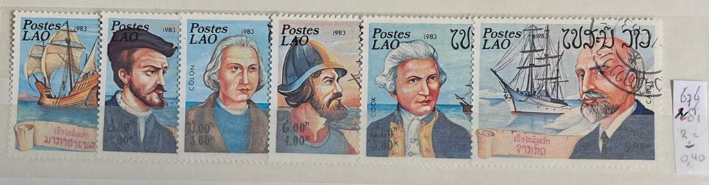 Kaveltje postzegels Laos; zeevaarders/zeilschepen, Postzegels en Munten, Ophalen of Verzenden, Gestempeld, Overige thema's