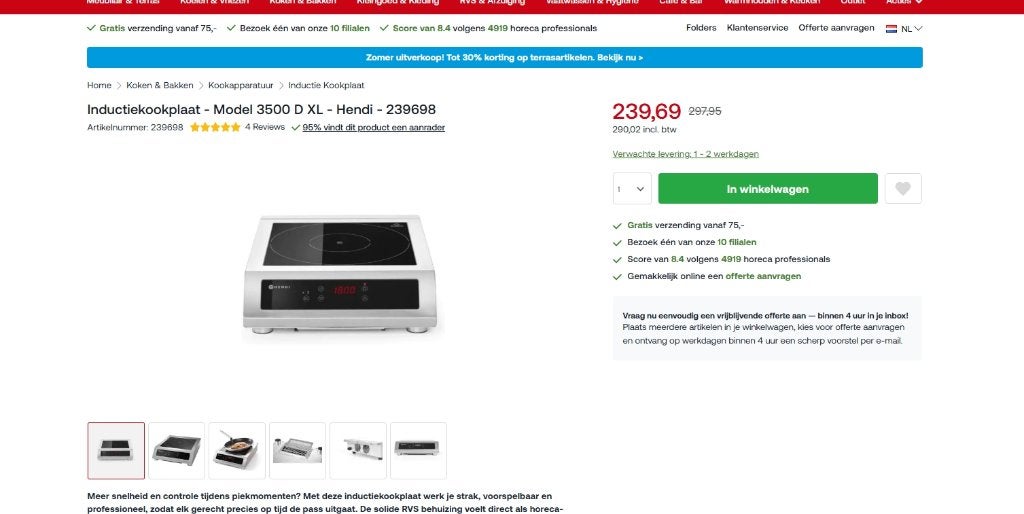 hendi mode induction kookplaat model 3500 nieuw in doos, Ophalen, Nieuw, 4 kookzones, Inductie