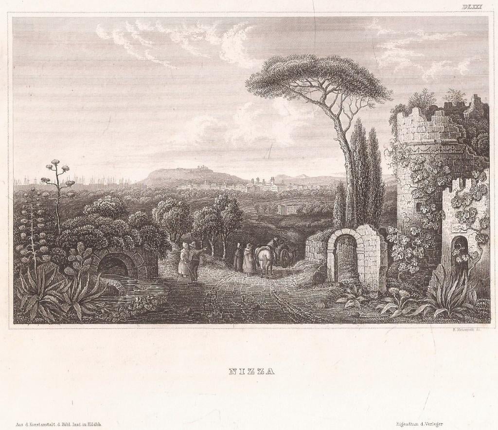 Nizza Nice Frankrijk Staalgravure door B. Metzeroth ca. 1850, Antiek en Kunst, Origineel, 1800 - 1899, Stadsgezicht, Ophalen of Verzenden