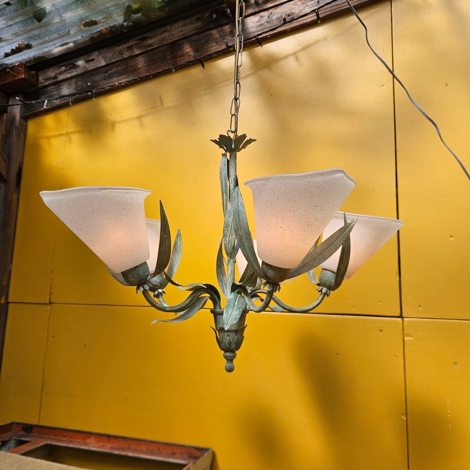 Massive Hanglamp met 5 kelkjes - Hoogte 45cm, Gebruikt, Klassiek, Sfeervol, E14 (klein), Ophalen of Verzenden