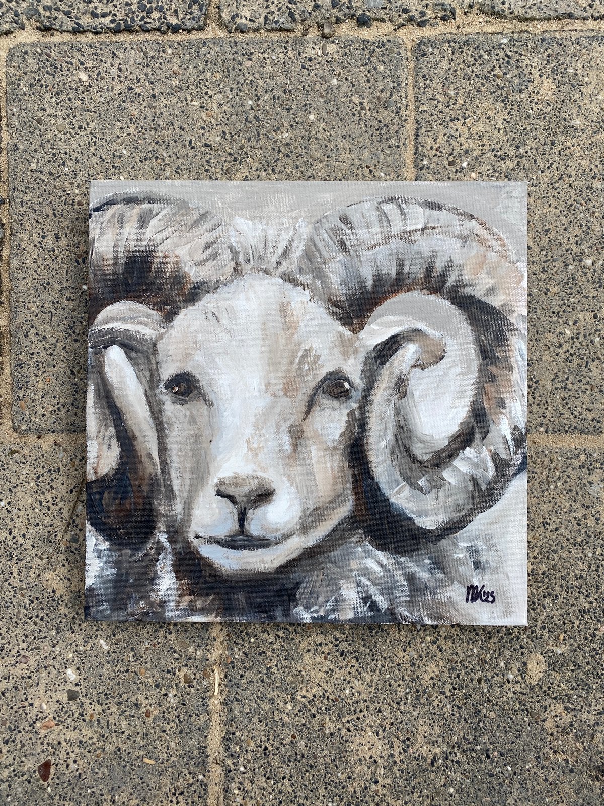Landelijk schilderij ram Brocante handgeschilderd, Ophalen of Verzenden