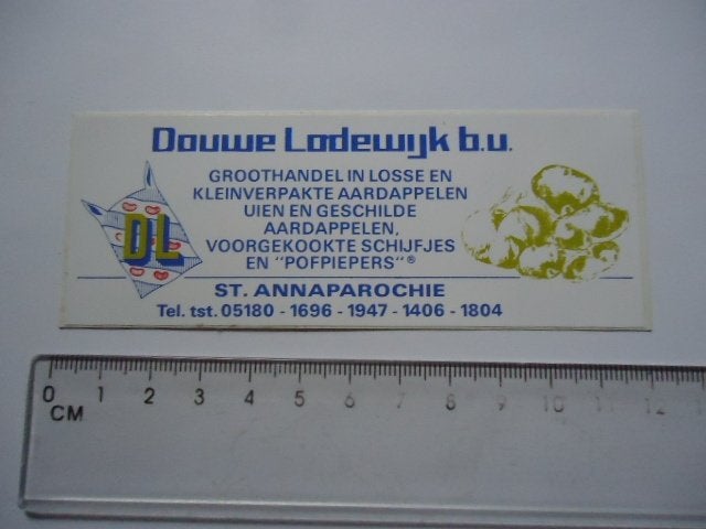 sticker oud ST ANNAPAROCHIE Douwe Lodewijk aardappel boer, Ophalen of Verzenden, Zo goed als nieuw, Bedrijf of Vereniging