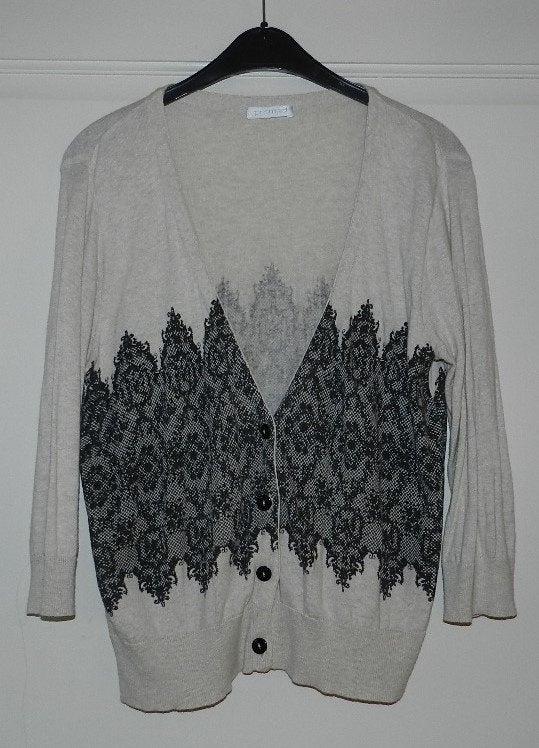 Promod beige vestje met zwarte kantprint, maat 42., Kleding | Dames, Verzenden, Gedragen, Maat 42/44 (L), Beige