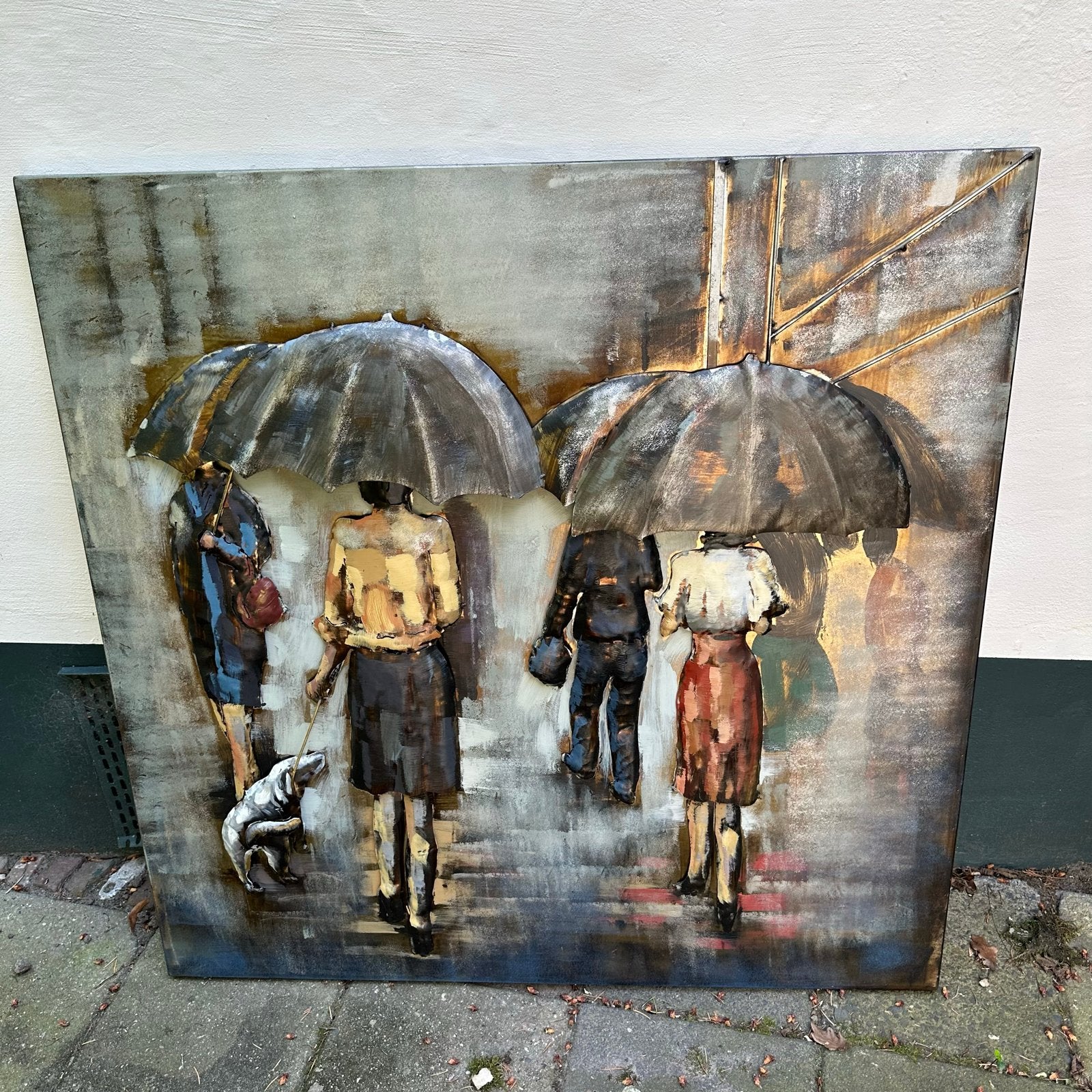Metalen Schilderij 100x100 - Regenachtige Dag - Handgemaakt, Ophalen