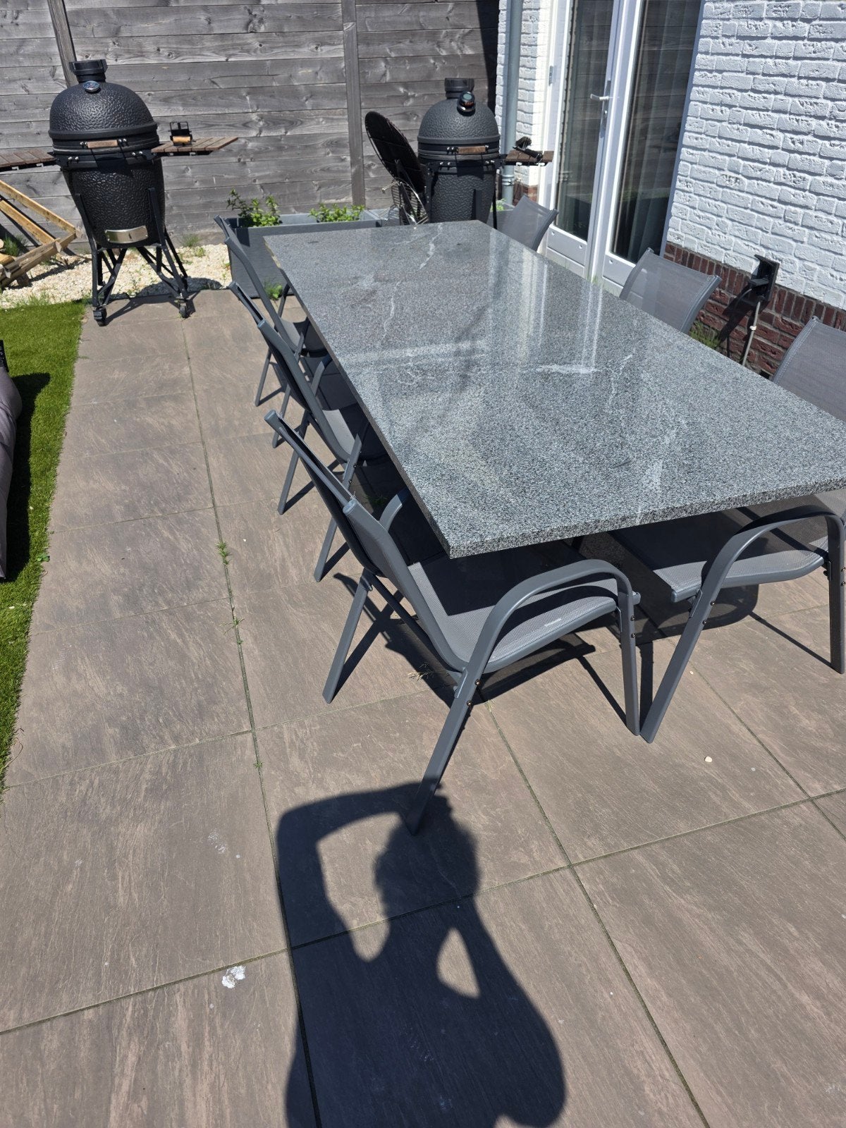Grote granieten tuintafel 260x100cm, Tuin en Terras, Tuintafels, Ophalen, Gebruikt, Rechthoekig, Overige materialen