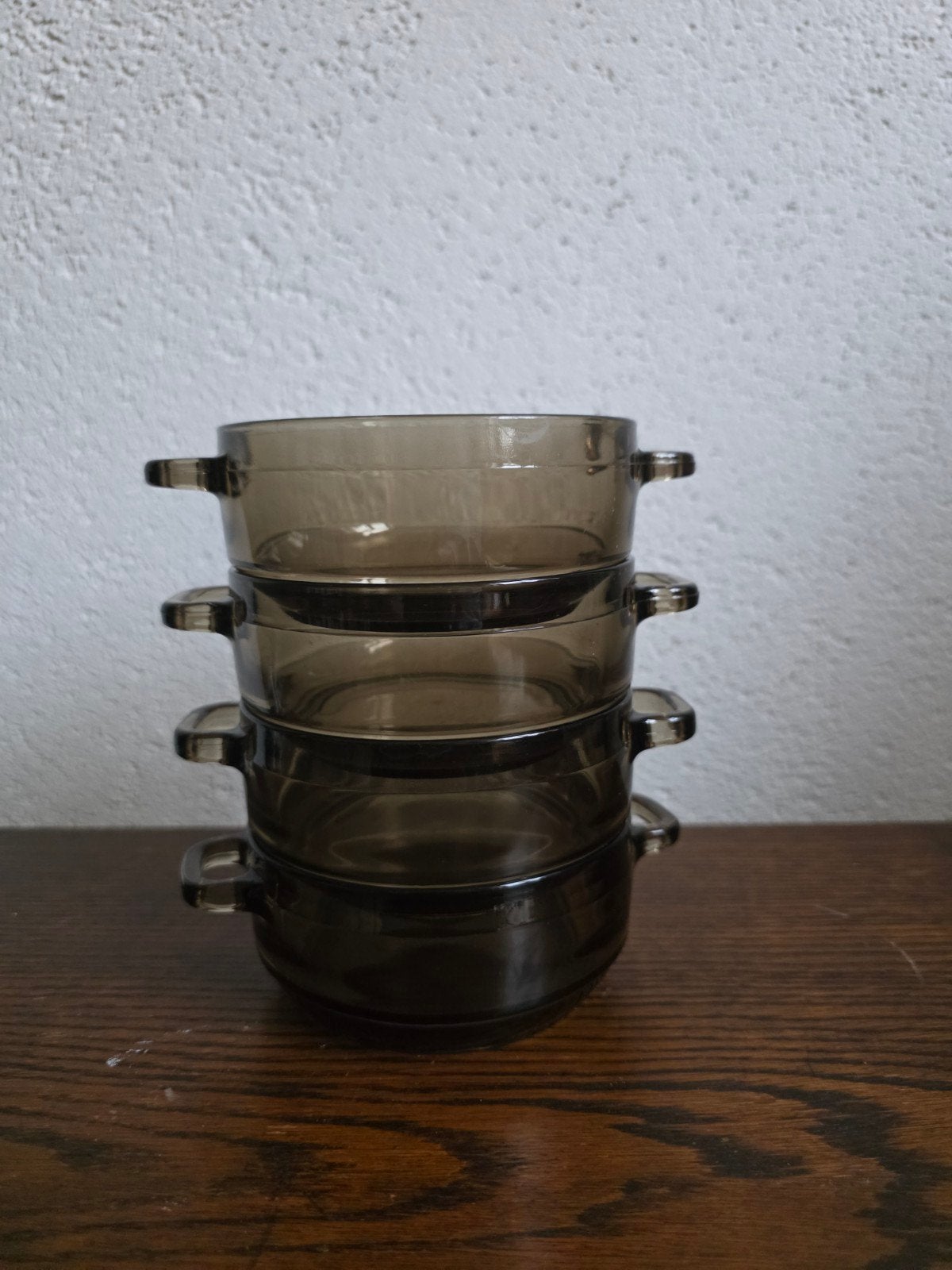 4 Arcopal Soepkommen - Vintage Rookglas, Antiek en Kunst, Ophalen of Verzenden