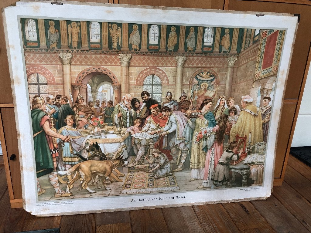 schoolplaat "Aan het hof van Karel de Grote", Ophalen, Geschiedenis