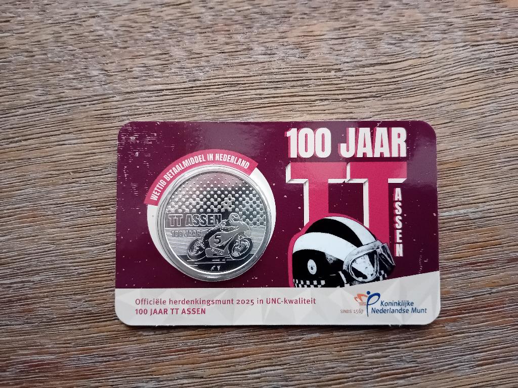 Coincard munt 100 jaar TT assen, Postzegels en Munten, Munten | Nederland, Ophalen of Verzenden, Koningin Beatrix, Euro's