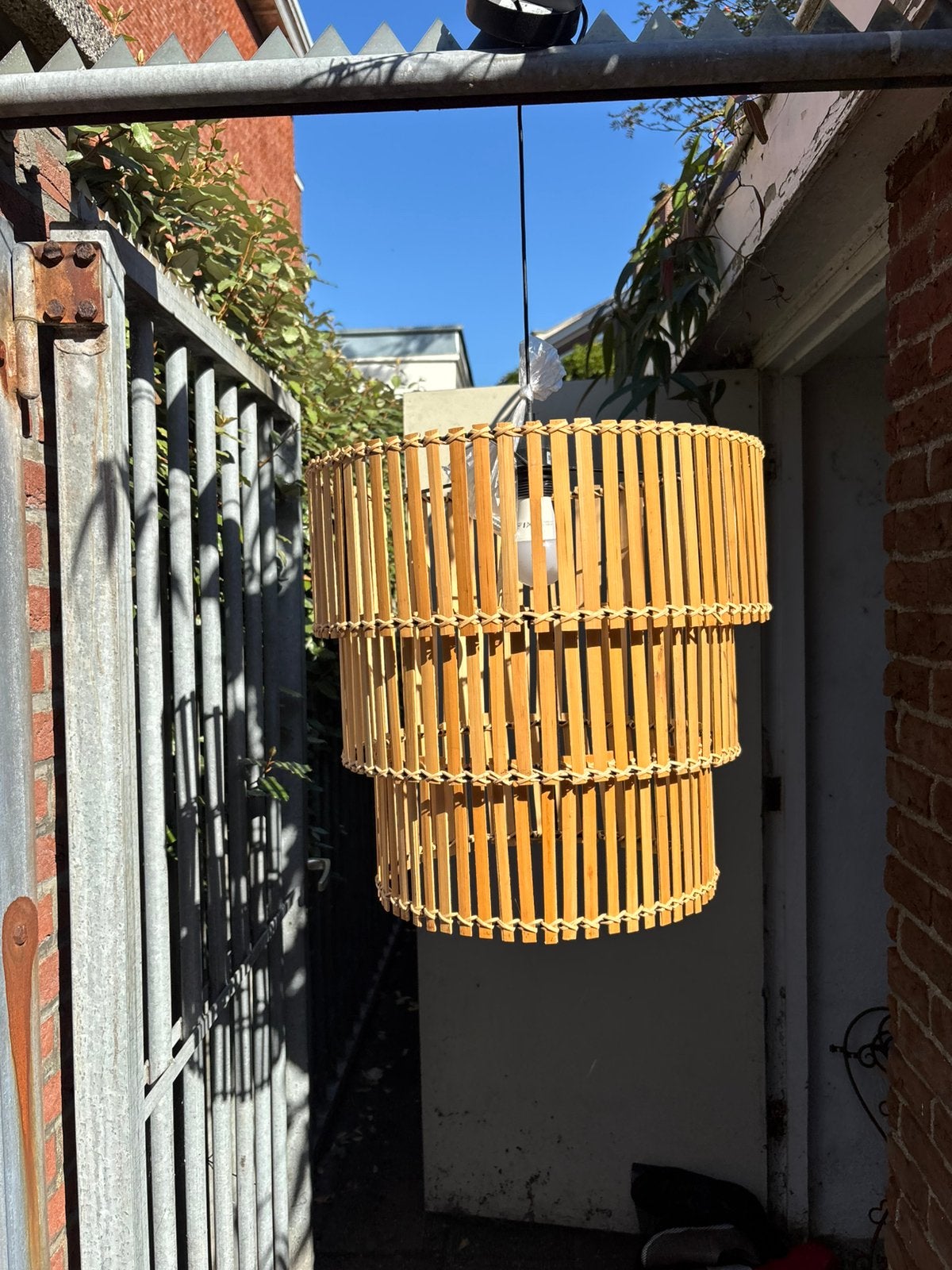 Hanglamp hout/riet/rotan bohemian, Ophalen, 1 tot 2 meter, Minder dan 3 meter, Zo goed als nieuw