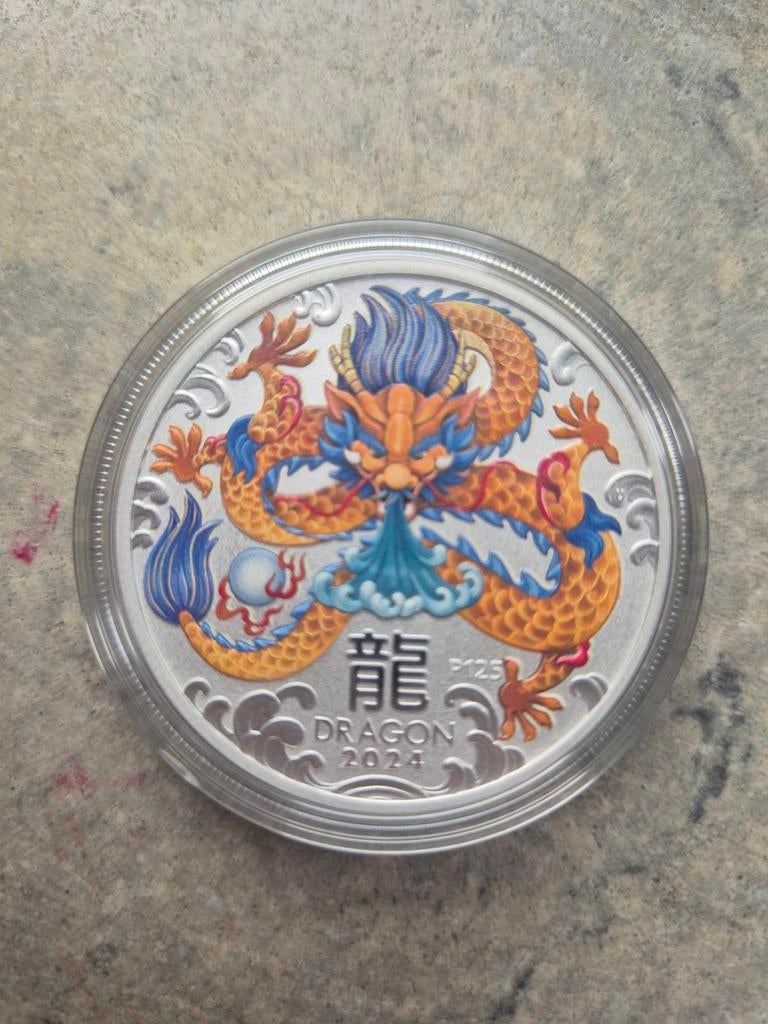 Lunar Series III year of the dragon coloured 1oz, Ophalen of Verzenden, Zilver