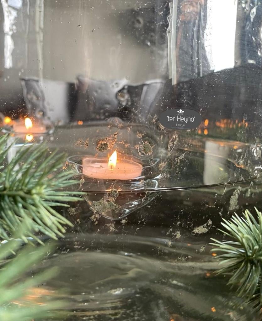 Glazen drijf schaaltje waxinelicht waxine glas stoer sober, Verzenden, Nieuw, Glas, Overige stijlen