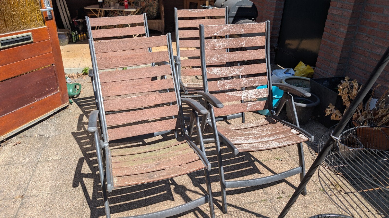 Tuinset: ovale tafel met 4 verstelbare stoelen, Tuin en Terras, Ophalen, 4 zitplaatsen, Gebruikt, Tuinset