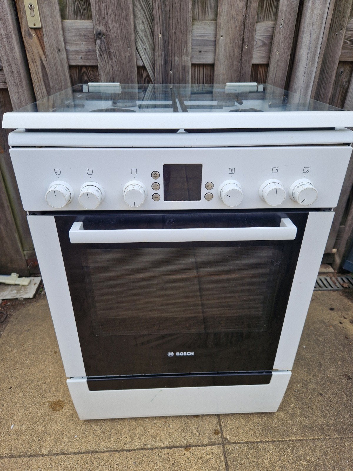 Bosch Gasfornuis met Oven - Wit 230v, Ophalen, Gebruikt, 60 cm of meer, Grill