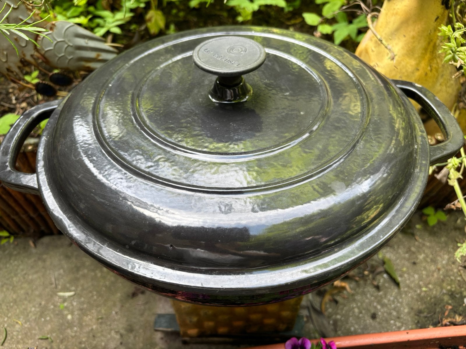 Lage geemailleerde gietijzeren braadpan 31 cm, Gebruikt, Ophalen of Verzenden, Geschikt voor inductie, Braadpan