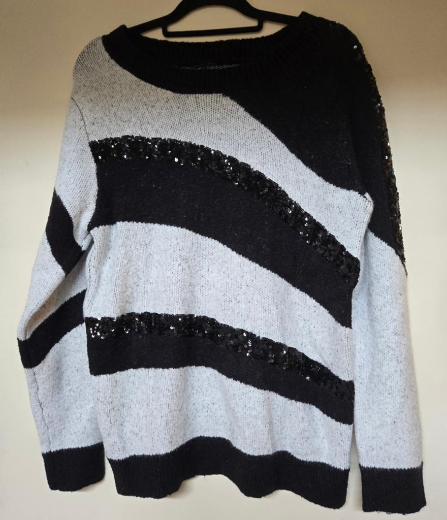 Zwart-witte gestreepte trui met pailletten - Bonprix, Kleding | Dames, Bonprix, Zwart, Maat 42/44 (L), Ophalen of Verzenden