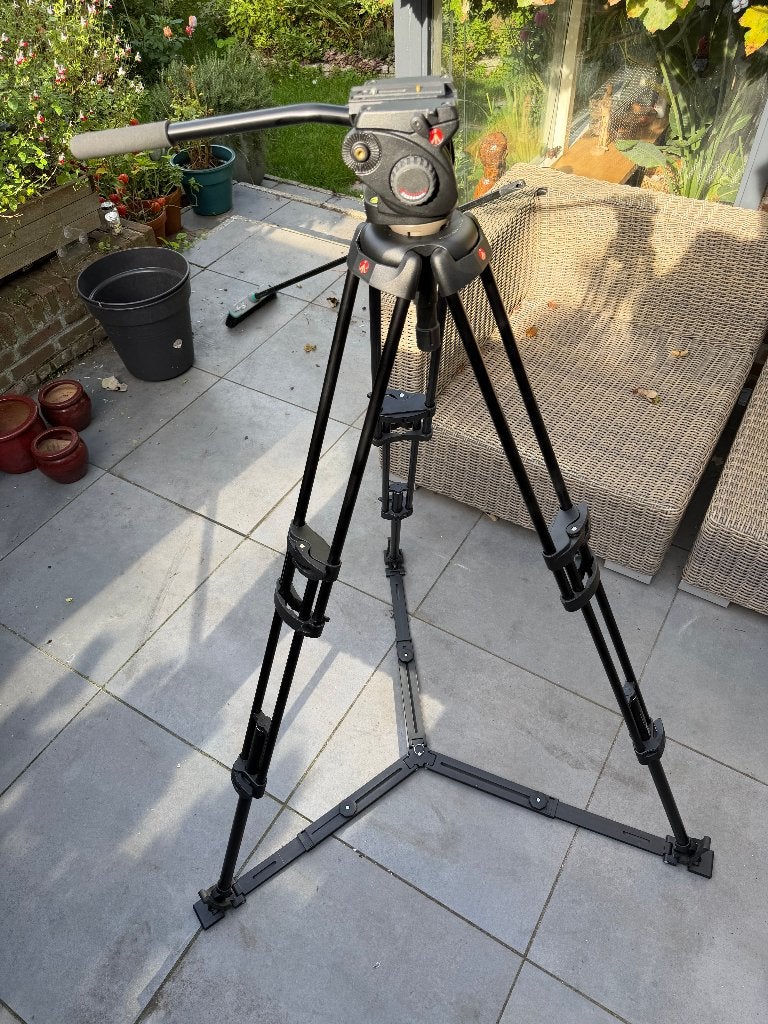 Manfrotto 546GB prof videostatief + 501HDV kop + tas, Zo goed als nieuw, 175 cm of meer, Manfrotto, Inclusief draagtas