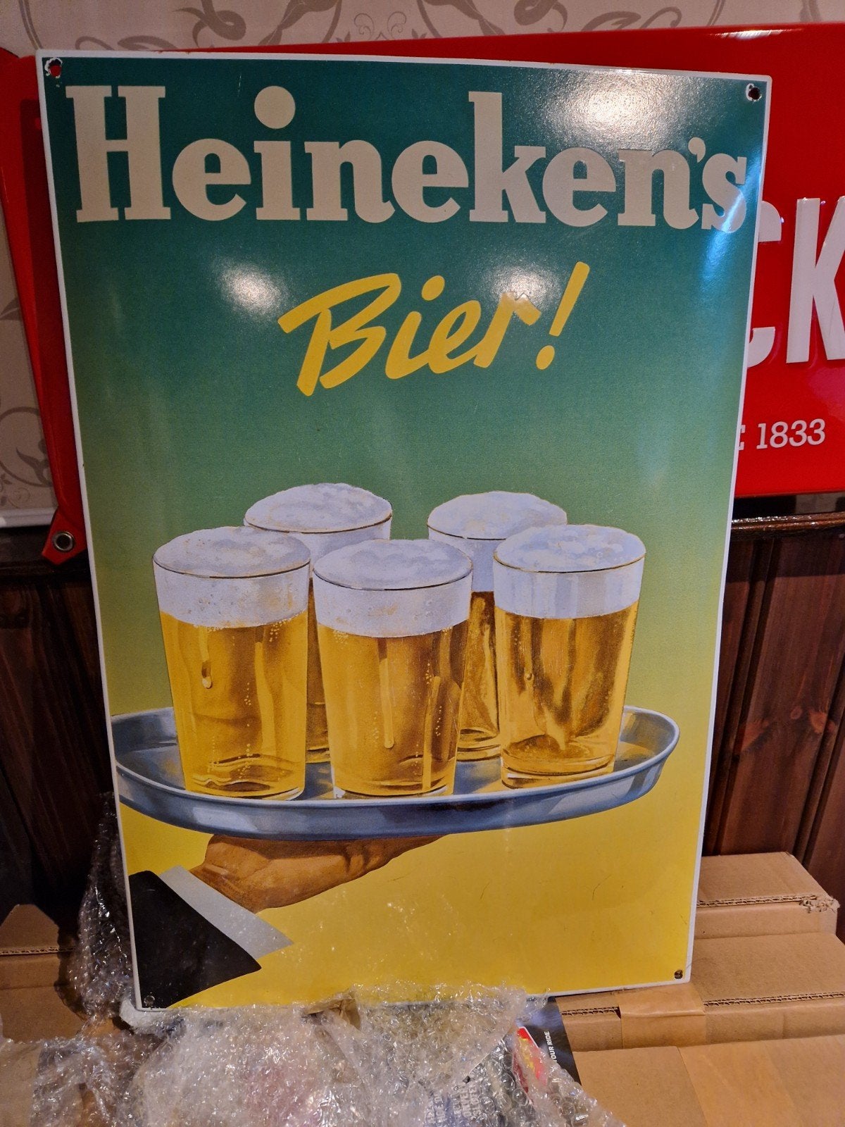 Heineken emaille bord, Ophalen of Verzenden, Zo goed als nieuw, Reclamebord