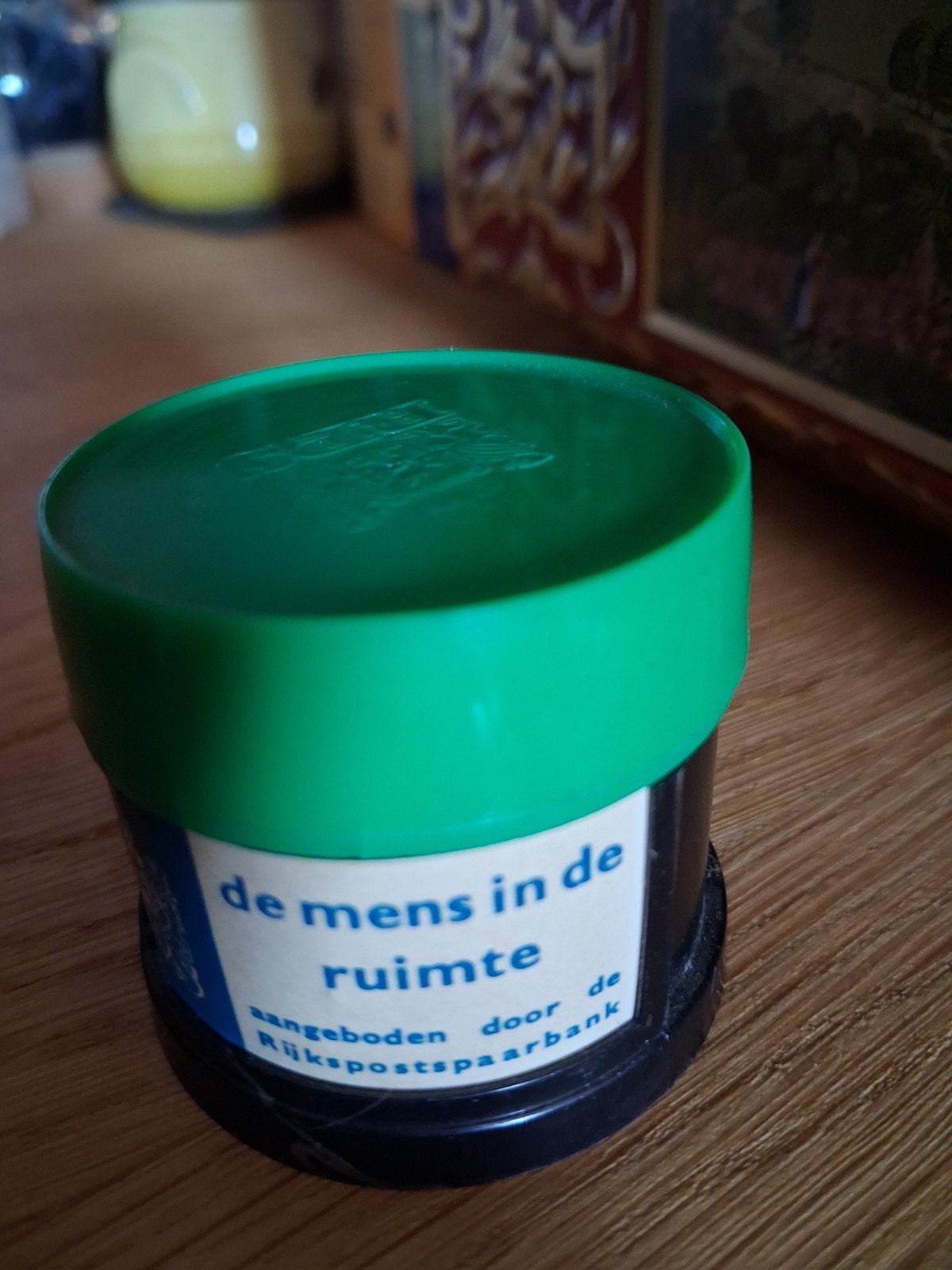 Vintage Rijkspostspaarbank 'De mens ine ruimte' spaarpotjes, Ophalen of Verzenden, Gebruikt