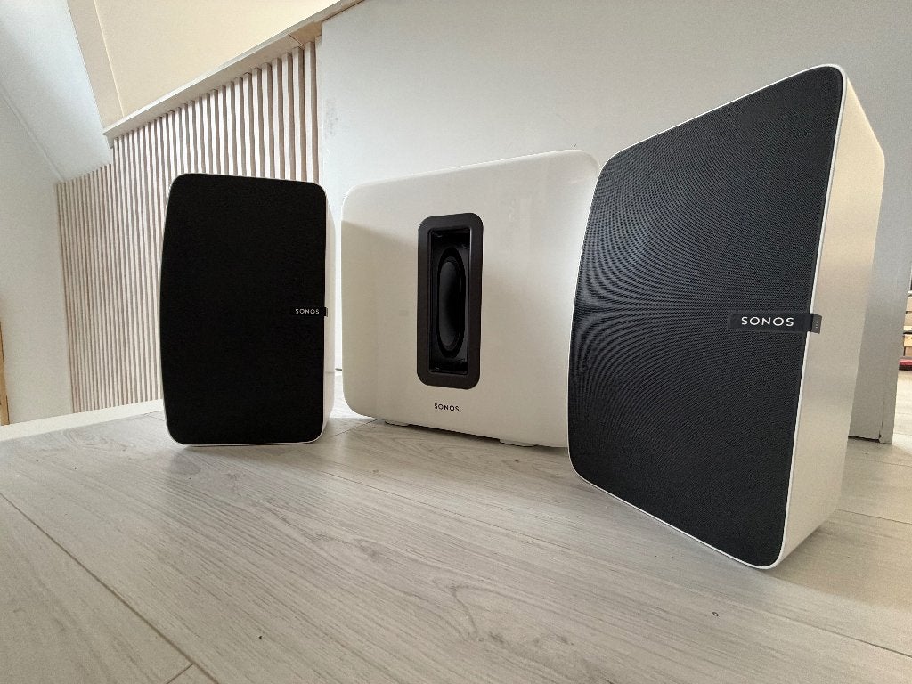 Set SONOS Play:5 gen 2 en SUB, Audio, Tv en Foto, Luidsprekers, Gebruikt, Subwoofer, AUX-ingang, Ophalen of Verzenden