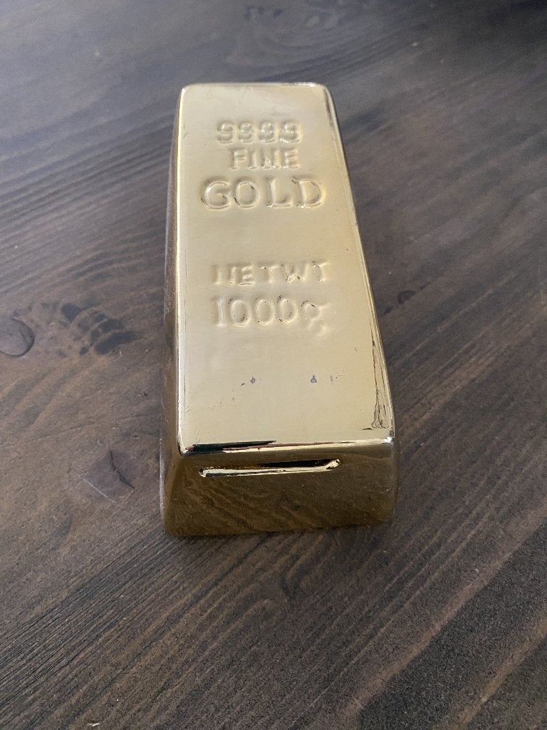 spaarpot in de vorm van een goudstaaf, Ophalen, Zo goed als nieuw, Steen, Aardewerk of Keramiek, Overige thema's