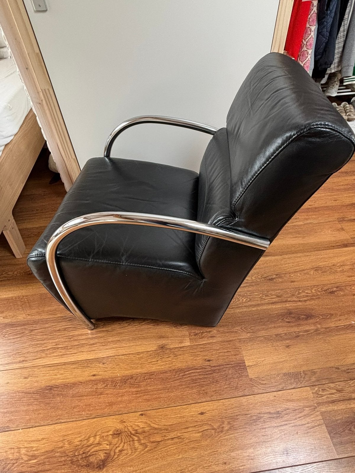 Lederen fauteuils zwart en wit, Ophalen, Gebruikt, Minder dan 75 cm, Leer