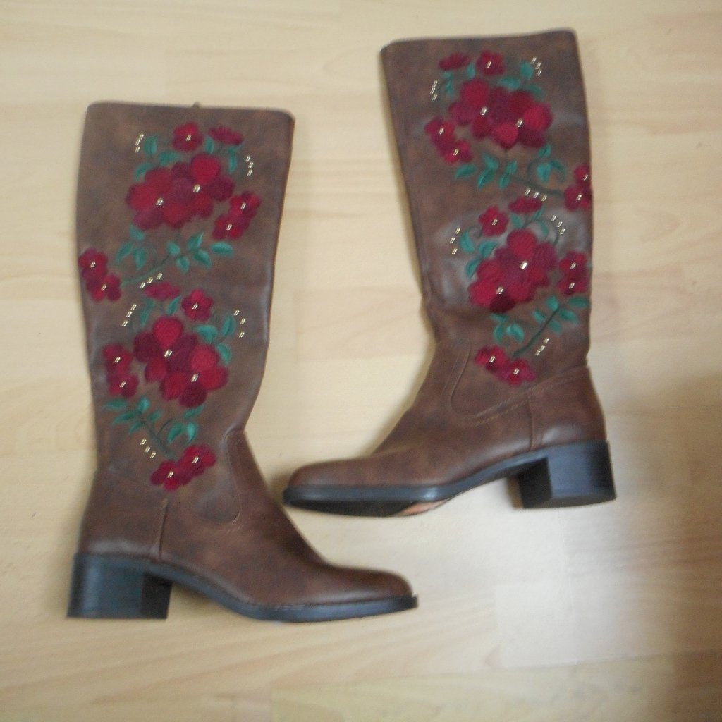 Bruine laarzen met bloemenborduursel van Sam Edelman, Nieuw, Kleding | Dames, Schoenen, Hoge laarzen, Bruin, Sam Edelman, Nieuw